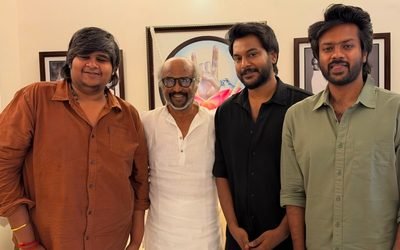 Rajinikanth meets Karthik Subbaraj Sananth and Rishikanth after Dorothy